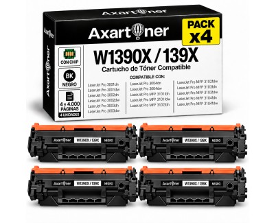 Compatible Pack x4 HP W1390X / 139X - CON CHIP - Negro Cartucho de Toner (NO usar en impresoras terminan en E) para HP LaserJet Pro 3001, 3002, 3003, 3004, MFP 3101, MFP 3102, MFP 3103, MFP3104