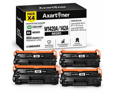 Compatible Pack x4 HP W1420A / 142A - CON CHIP - Negro Cartucho de Toner (NO usar en impresoras terminan en E)  para HP LaserJet MFP M140w LaserJet M110w M110 M140 M140w M139w