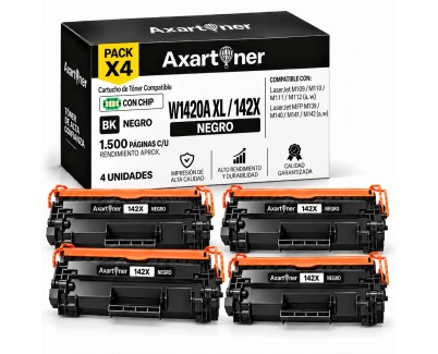Compatible Pack x4 HP W1420A XL / 142X - CON CHIP - Negro Cartucho de Toner (NO usar en impresoras que terminan en E) para HP LaserJet MFP M140w LaserJet M110w M110 M140 M140w M139w