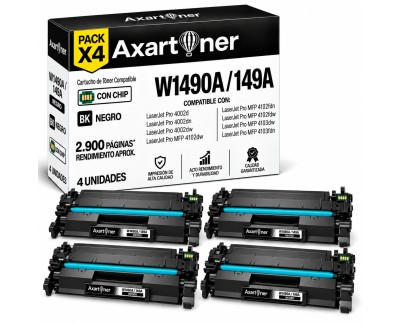 Compatible Pack x4 HP W1490A / 149A - CON CHIP - Negro Cartucho de Toner (NO usar en impresoras terminan en E) para HP LaserJet Pro 4002d 4002dn 4002dw 4002n MFP 4102dw MFP 4102fdn MFP 4102fdw MFP 4103dw MFP 4103fdn
