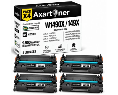 Compatible Pack x4 HP W1490X / 149X - CON CHIP - Negro Cartucho de Toner (NO usar en impresoras terminan en E) para HP LaserJet Pro 4002d 4002dn 4002dw 4002n MFP 4102dw MFP 4102fdn MFP 4102fdw MFP 4103dw MFP 4103fdn