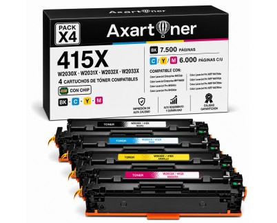 Compatible Pack x4 HP W2030X / 31X / 32X / 33X - 415X - CON CHIP - Cartuchos de Toner para HP Color LaserJet Pro M454dn M454dw M454nw MFP M479dw M479fdn M479fdw M479fnw Enterprise M455dn MFP M480f
