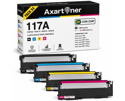 Compatible Pack x4 HP W2070A / W2071A / W2072A / W2073A 117A CON CHIP Cartuchos de Toner para HP Color Laser 150a, 150nw - MFP 178nw, 178nwg, 179fng, 179fnw, 179fwg