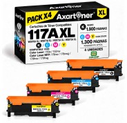 Compatible Pack x4 HP W2070A / W2071A / W2072A / W2073A XL 117A XL CON CHIP Cartuchos de Toner para HP Color Laser 150a, 150nw - MFP 178nw, 178nwg, 179fng, 179fnw, 179fwg