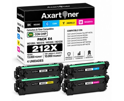Compatible Pack x4 HP W2120X / W2121X / W2121X / W2123X / 212X - CON CHIP - Cartuchos de Toner para HP Color LaserJet Enterprise Flow MFP M578c, Enterprise M554dn, M555dn, M555x, MFP M578dn, MFP M578f