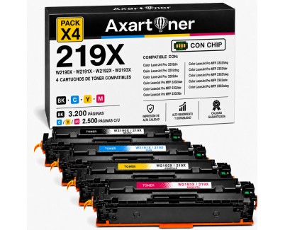 Compatible Pack x4 HP W2190X / W2191X / W2192X / W2193X / 219X - CON CHIP - Cartuchos de Toner para HP Color LaserJet Pro 3202dw / MFP 3302fdng / MFP 3302fdwg / MFP 3302sdwg