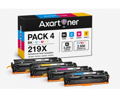 Compatible Pack x4 HP W2190X / W2191X / W2192X / W2193X / 219X - CON CHIP - Cartuchos de Toner para HP Color LaserJet Pro 3202dw / MFP 3302fdng / MFP 3302fdwg / MFP 3302sdwg