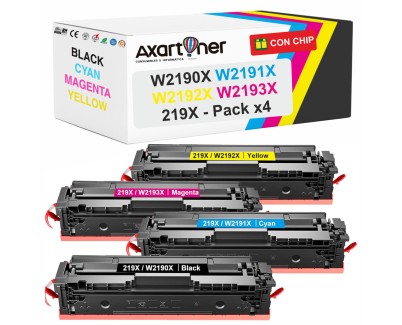 Compatible Pack x4 HP W2190X / W2191X / W2192X / W2193X / 219X - CON CHIP - Cartuchos de Toner para HP Color LaserJet Pro 3202dw / MFP 3302fdng / MFP 3302fdwg / MFP 3302sdwg