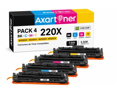 Compatible Pack x4 HP W2200X / W2201X / W2202X / W2203X / 220X - con chip - Cartuchos de Toner  para HP Color LaserJet Pro HP 4202dn, 4202dw, MFP 4302dw, MFP 4302fdn, MFP 4302fdw, MFP 4303dw, MFP 4303fdn, MFP 4303fdw