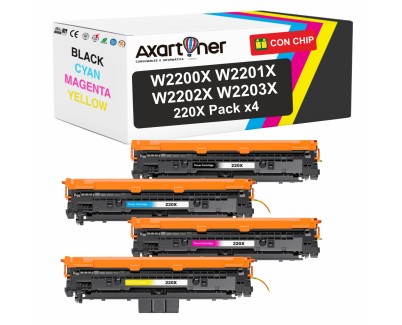 Compatible Pack x4 HP W2200X / W2201X / W2202X / W2203X / 220X - con chip - Cartuchos de Toner  para HP Color LaserJet Pro HP 4202dn, 4202dw, MFP 4302dw, MFP 4302fdn, MFP 4302fdw, MFP 4303dw, MFP 4303fdn, MFP 4303fdw