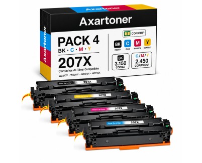 Compatible Pack x4 HP W2210X / W2211X / W2212X / W2213X - CON CHIP - Cartuchos de Toner 207X para HP Color LaserJet Pro M255dw, M255nw, MFP M282nw, MPF M283cdw, MFP M283fdn, MFP M283fdw
