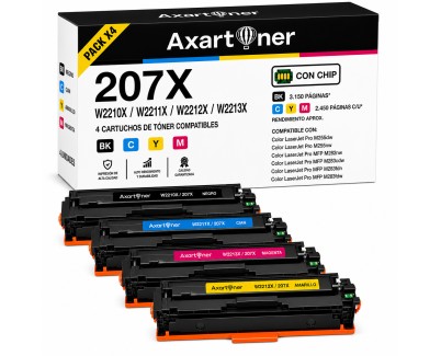 Compatible Pack x4 HP W2210X / W2211X / W2212X / W2213X - CON CHIP - Cartuchos de Toner 207X para HP Color LaserJet Pro M255dw, M255nw, MFP M282nw, MPF M283cdw, MFP M283fdn, MFP M283fdw