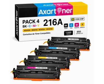 Compatible Pack x4 HP W2410A / W2411A / W2412A / W2413A  / 216A - CON CHIP - para HP Color LasertJet Pro M155nw / MFP M182n / MFP M182nw / MFP M183fw