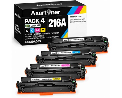 Compatible Pack x4 HP W2410A / W2411A / W2412A / W2413A  / 216A - CON CHIP - para HP Color LasertJet Pro M155nw / MFP M182n / MFP M182nw / MFP M183fw