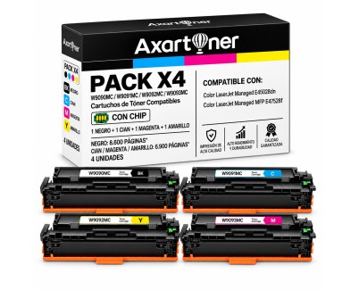 Compatible Pack x4 HP W9090MC W9091MC W9092MC W9093MC Cartuchos de Toner para HP Color LaserJet Managed E45028dn / MFP E47528f