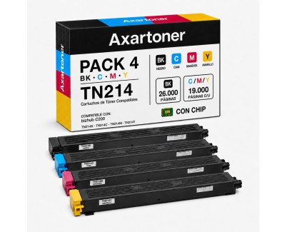 Compatible Pack x4 Konica Minolta Bizhub C200 Cartuchos de Toner TN-214 / TN214