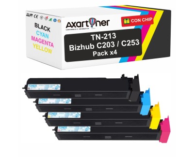 Compatible Pack x4 Konica Minolta Bizhub C203 / C253 Cartuchos de Toner TN-213 / TN213