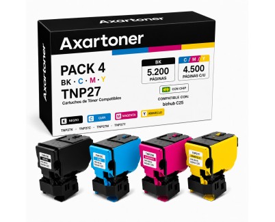 Compatible Pack x4 Konica Minolta Bizhub C25 Cartuchos de Toner TNP27