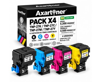 Compatible Pack x4 Konica Minolta Bizhub C25 Cartuchos de Toner TNP27