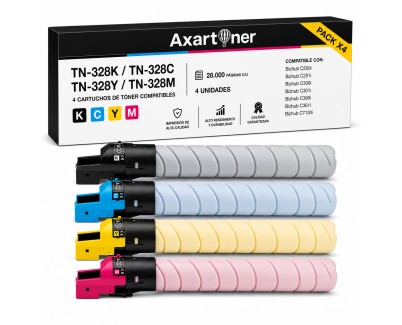 Compatible Pack x4 Konica Minolta Bizhub C250i / C251i / C300i / C301i / C360i / C361i / C7130i Cartuchos de Toner TN328 / TN-328