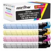Compatible Pack x4 Konica Minolta Bizhub C250i / C251i / C300i / C301i / C360i / C361i / C7130i Cartuchos de Toner TN328 / TN-328