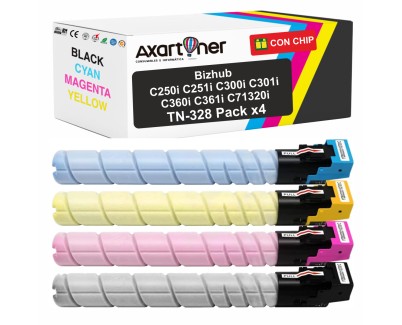 Compatible Pack x4 Konica Minolta Bizhub C250i / C251i / C300i / C301i / C360i / C361i / C7130i Cartuchos de Toner TN328 / TN-328
