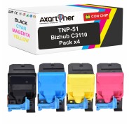 Compatible Pack x4 Konica Minolta Bizhub C3110 Cartuchos de Toner TNP51K / TNP51C / TNP51M / TNP51Y