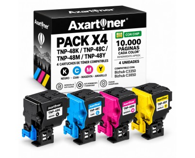Compatible Pack x4 Konica Minolta Bizhub C3350 / C3850 Cartuchos de Toner TNP-48
