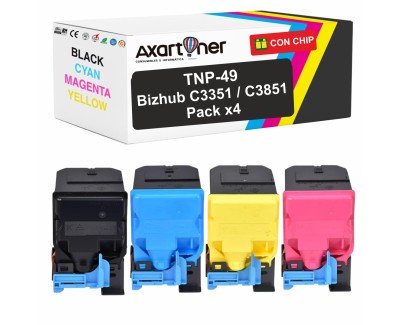 Compatible Pack x4 Konica Minolta Bizhub C3351 / C3851 / C3851FS Cartuchos de Toner TNP49 / TNP-49