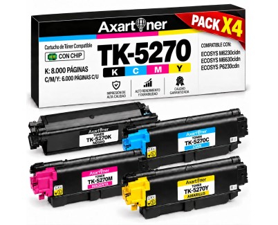 Compatible Pack x4 Kyocera TK5270 Cartuchos de Toner para Kyocera Ecosys M6230cidn M6630cidn P6230cdn