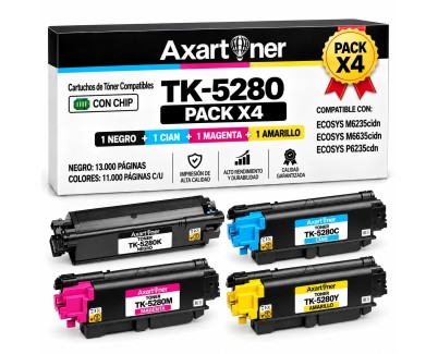 Compatible Pack x4 Kyocera TK5280 Cartuchos de Toner para Kyocera Ecosys M6235cidn M6635cidn P6235cdn