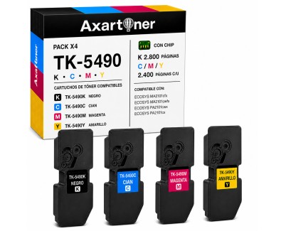 Compatible Pack x4 Kyocera TK5490 Cartuchos de Toner TK-5490 para Kyocera ECOSYS MA2101cfx / MA2101cwfx / PA2101cwx / PA2101cx