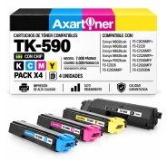 Compatible Pack x4 Kyocera TK590 / TK-590 para Ecosys M6026cdn M6026cidn M6526cdn M6526cidn P6026cdn / FS-C2026 MFP FS-C2126 MFP FS-C2526 MFP FS-C2626 MFP FS-C5250DN