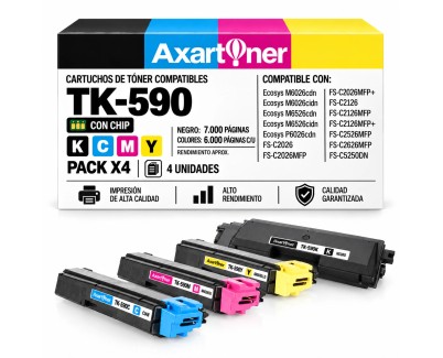 Compatible Pack x4 Kyocera TK590 / TK-590 para Ecosys M6026cdn M6026cidn M6526cdn M6526cidn P6026cdn / FS-C2026 MFP FS-C2126 MFP FS-C2526 MFP FS-C2626 MFP FS-C5250DN