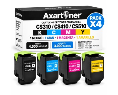 Compatible Pack x4 Lexmark CS310 / CS410 / CS510 Cartuchos de Toner