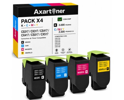 Compatible Pack x4 Lexmark CS317 / CX317 / CS417 / CX417 / CS517 / CX517 Cartuchos de Toner
