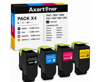 Compatible Pack x4 Lexmark CS421 / CS521 / CS622 / CX421 / CX522 / CX622 / CX625 Cartuchos de Toner
