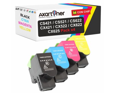 Compatible Pack x4 Lexmark CS421 / CS521 / CS622 / CX421 / CX522 / CX622 / CX625 Cartuchos de Toner