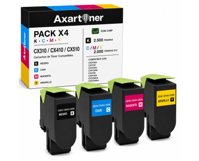 Compatible Pack x4 Lexmark CX310 / CX410 / CX510 Cartuchos de Toner