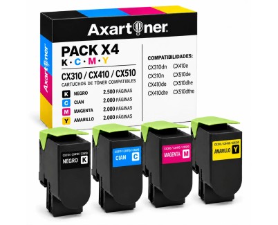 Compatible Pack x4 Lexmark CX310 / CX410 / CX510 Cartuchos de Toner