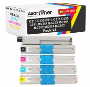 Compatible Pack x4 OKI C310dn C330dn C510dn C511dn C530dn C531dn MC351 MC352dn MC361 MC361dn MC362dn MC561 MC561dn MC562dn MC562dnw Cartuchos de Toner