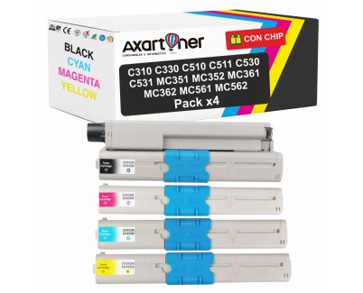 Compatible Pack x4 OKI C310dn C330dn C510dn C511dn C530dn C531dn MC351 MC352dn MC361 MC361dn MC362dn MC561 MC561dn MC562dn MC562dnw Cartuchos de Toner