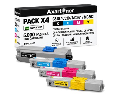 Compatible Pack x4 OKI C510, C530, MC561 Cartuchos de Toner