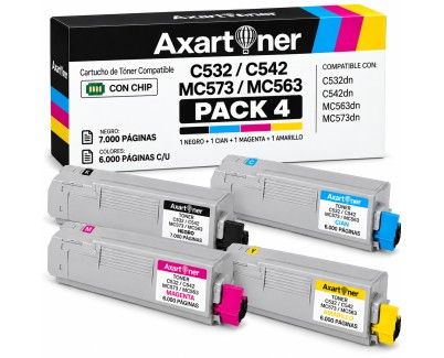 Compatible Pack x4 OKI C532dn C542dn MC563dn MC573dn Cartuchos de Toner