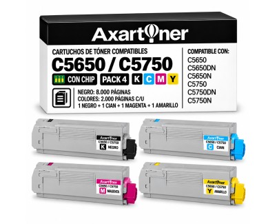Compatible Pack x4 OKI C5650 C5650DN C5650N C5750 C5750DN C5750N Cartuchos de Toner