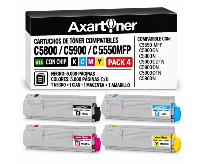 Compatible Pack x4 OKI C5800 / C5900 / C5550MFP Cartuchos de Toner