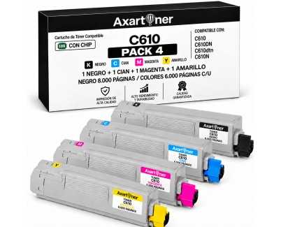 Compatible Pack x4 OKI C610 Cartuchos de Toner