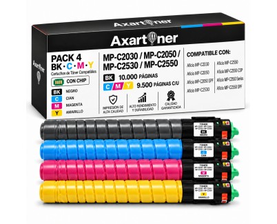 Compatible Pack x4 Ricoh Aficio MP-C2030 / MP-C2050 / MP-C2530 / MP-C2550 Cartuchos de Toner