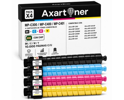 Compatible Pack x4 Ricoh Aficio MP-C300 / MP-C400 / MP-C401 Cartuchos de Toner MPC400, MPC300, MPC401