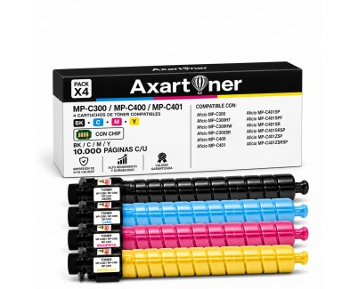 Compatible Pack x4 Ricoh Aficio MP-C300 / MP-C400 / MP-C401 Cartuchos de Toner MPC400, MPC300, MPC401